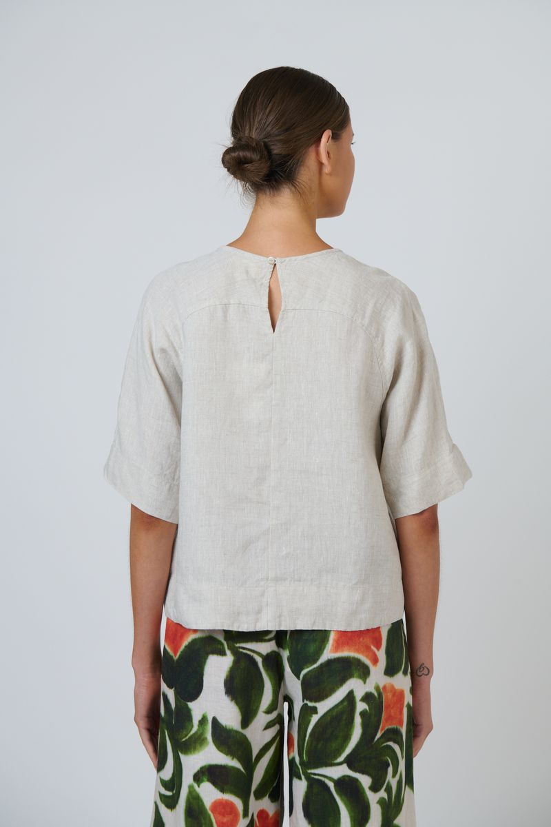 Naturals by O&J GA721 - Linen Short Sleeve Top Sand | Women's Clothing | Gretel Lane