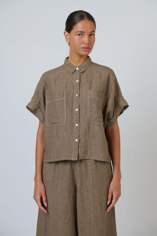 Naturals by O&J GA723 Women's Linen Short Sleeve Button Through Shirt Agate | Women's Clothing | Gretel Lane