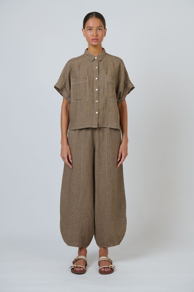 Naturals by O&J GA723 Women's Linen Short Sleeve Button Through Shirt Agate | Women's Clothing | Gretel Lane
