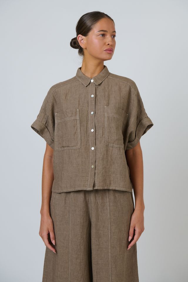 Naturals by O&J GA723 Women's Linen Short Sleeve Button Through Shirt Agate | Women's Clothing | Gretel Lane