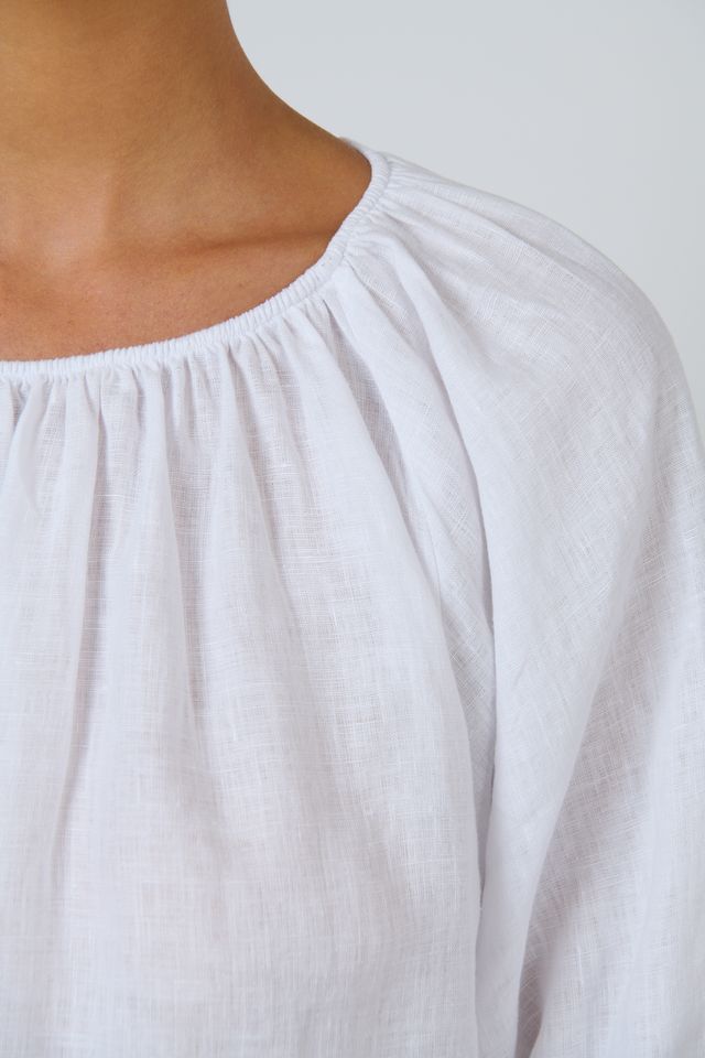 Naturals GA727 Women's Linen Ballon Sleeve Blouse White | Women's Clothing | Gretel Lane