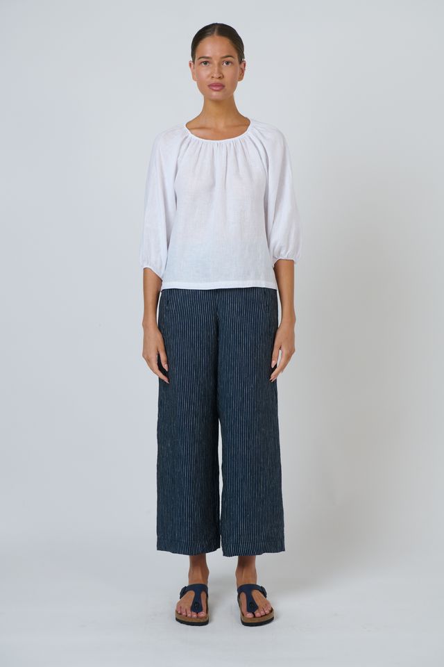 Naturals GA727 Women's Linen Ballon Sleeve Blouse White | Women's Clothing | Gretel Lane