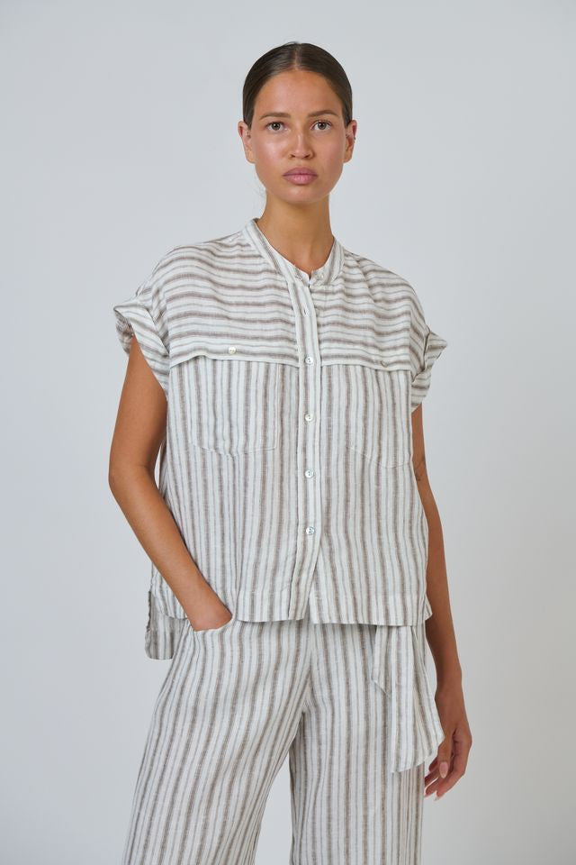Naturals by O&J GA734 Women's Linen Button Through Short Sleeve Shirt Travertine | Women's Clothing | Gretel Lane