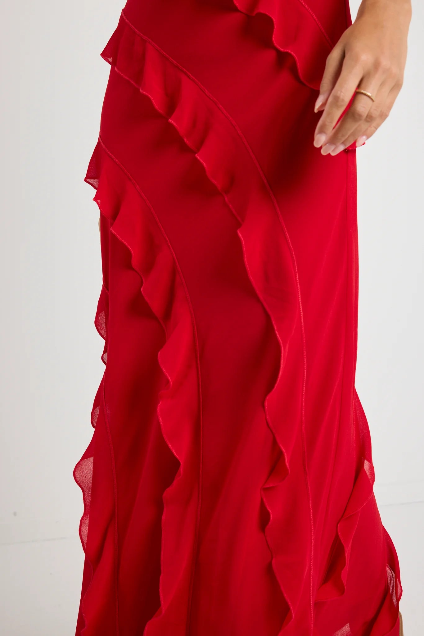 Galore Bias Ruffle Slip Maxi Dress (Flame)