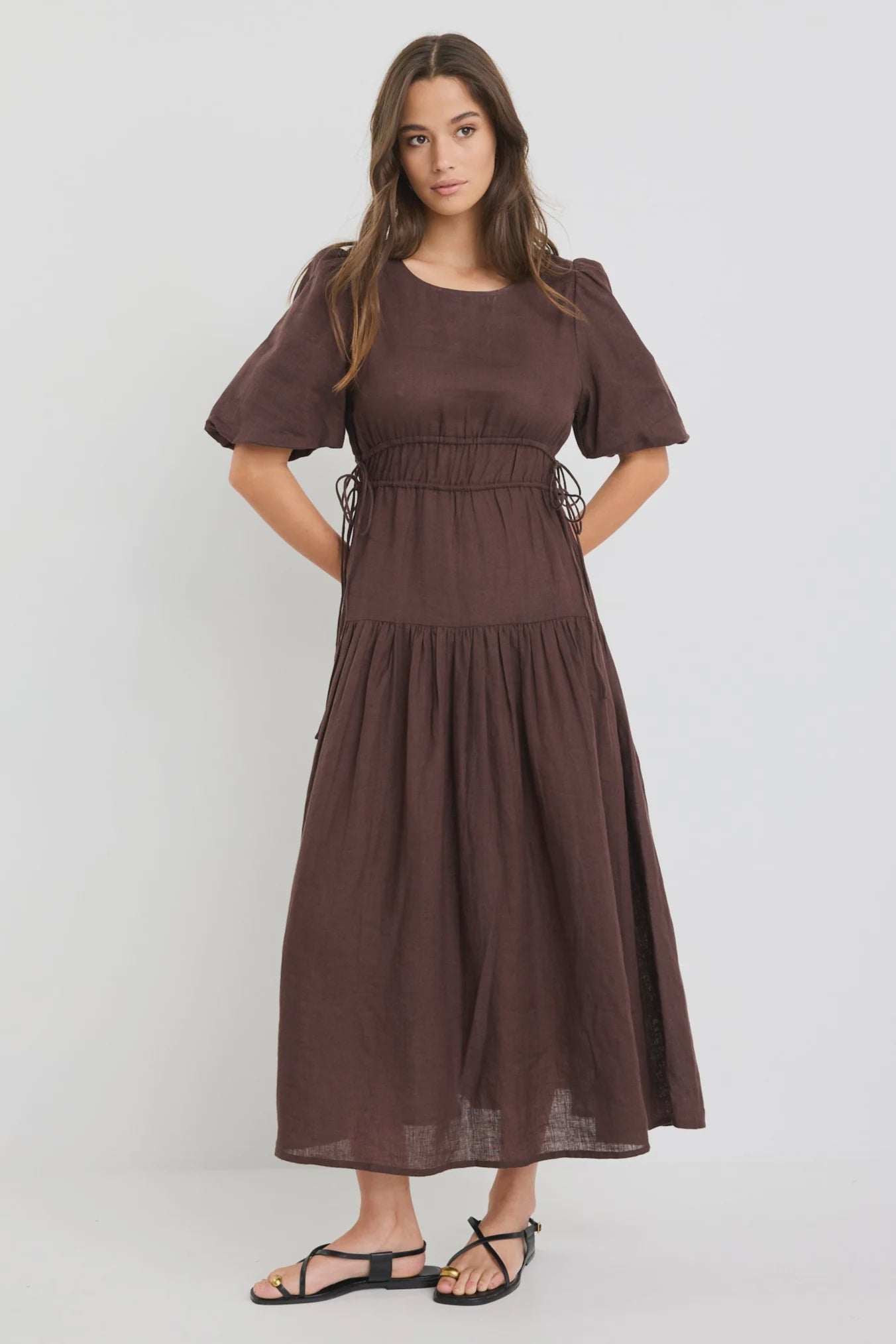 Glory Puff Sleeve Midi Dress (Chocolate)