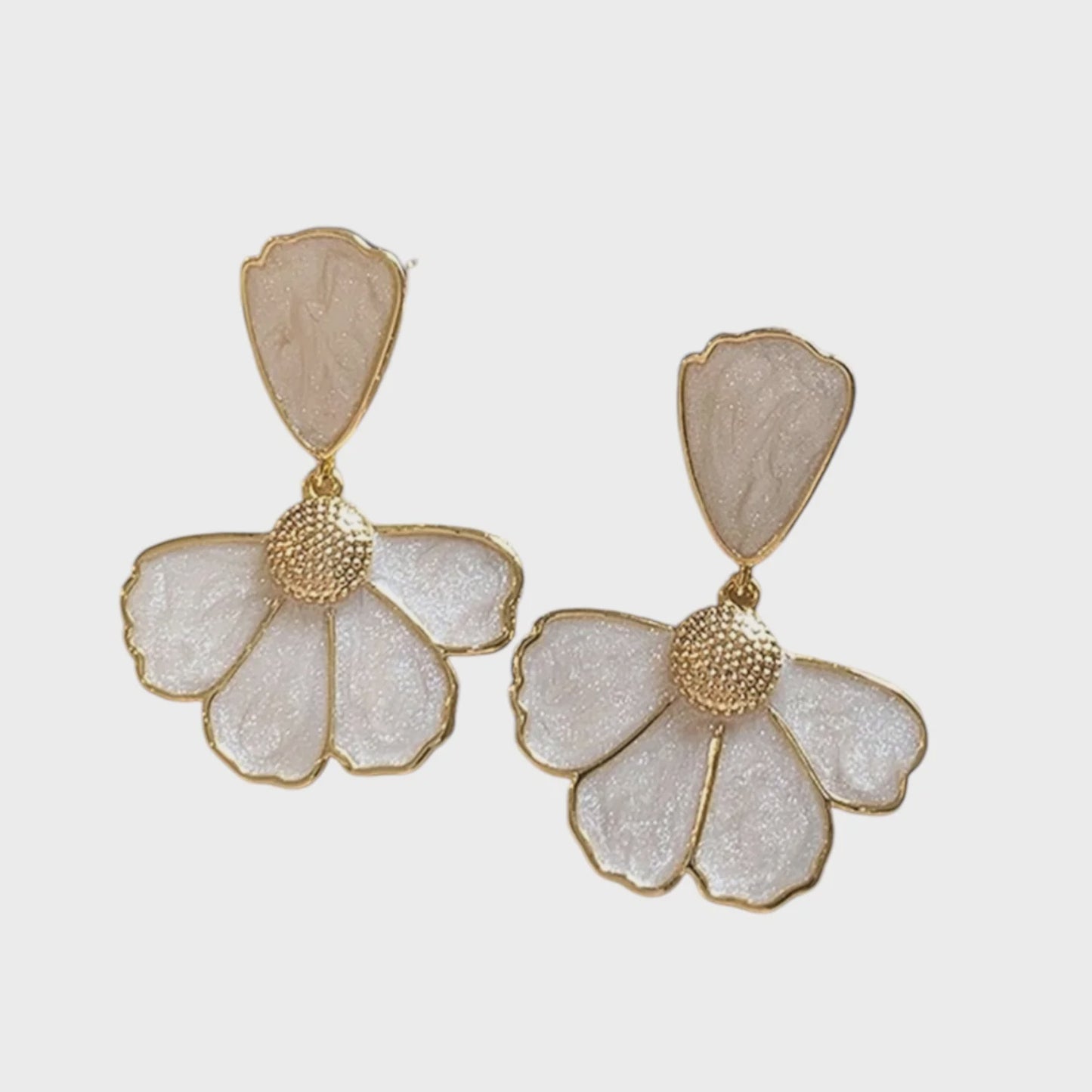 Greta Flower Drop Statement Earrings (White)