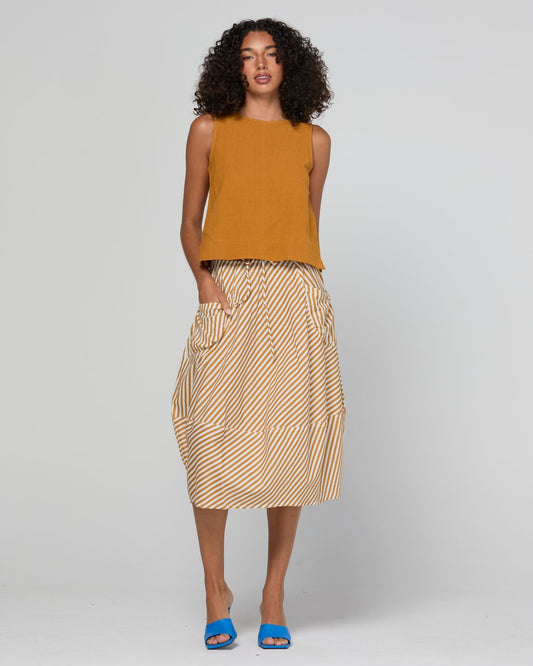 Boom Shankar Guru Cotton-Linen Blend 3/4 Skirt Mustard Stripe | Women's Skirts | Gretel Lane
