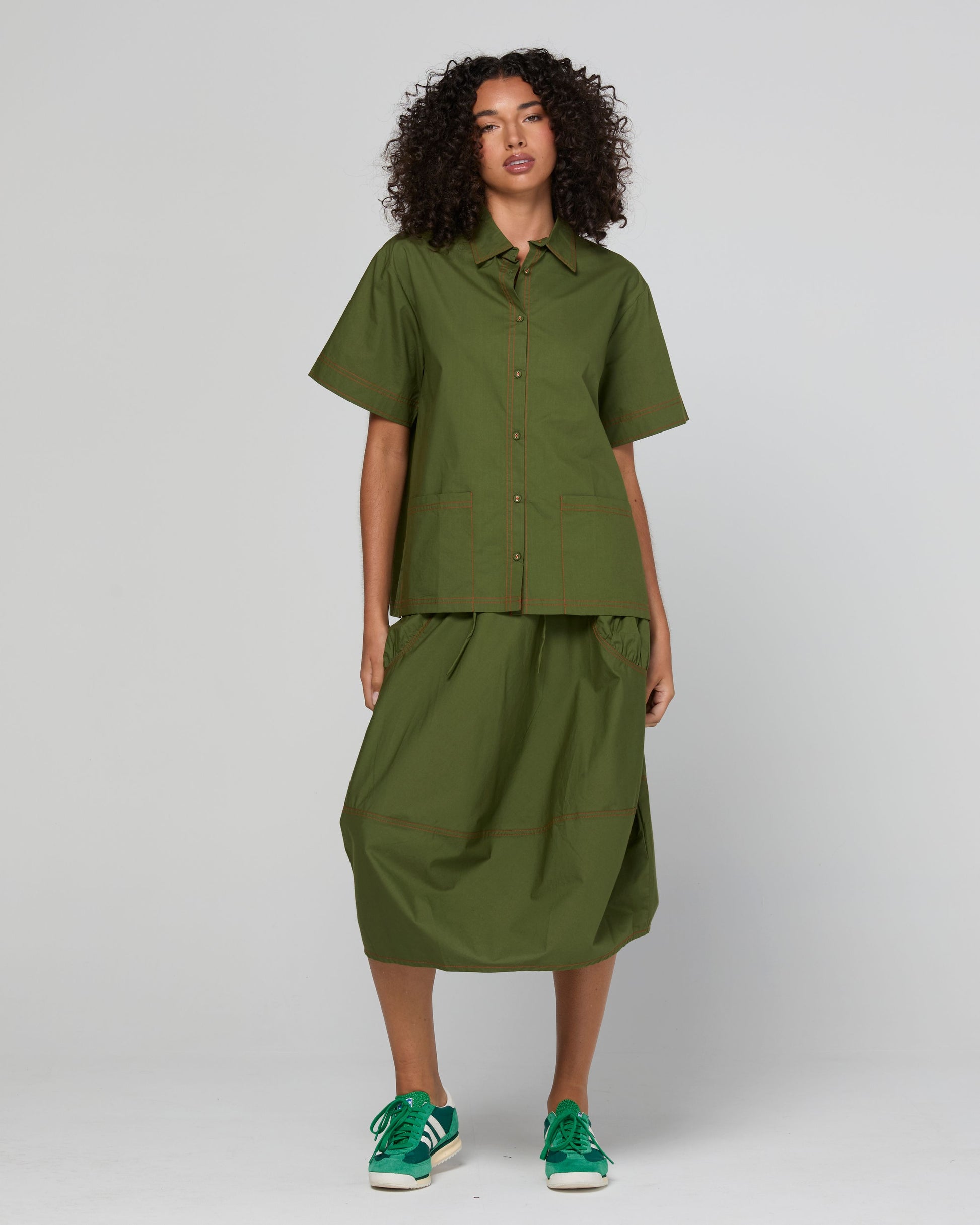 Boom Shankar | Guru Cotton Balloon-style Skirt Chive | Women's Clothing | Gretel Lane