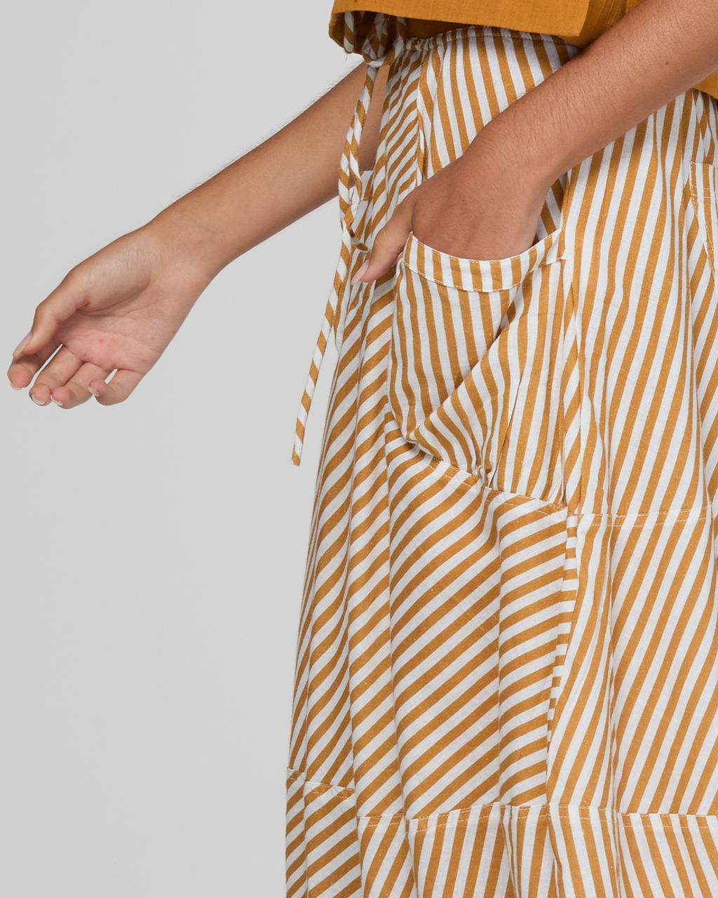 Boom Shankar Guru Cotton-Linen Blend 3/4 Skirt Mustard Stripe | Women's Skirts | Gretel Lane