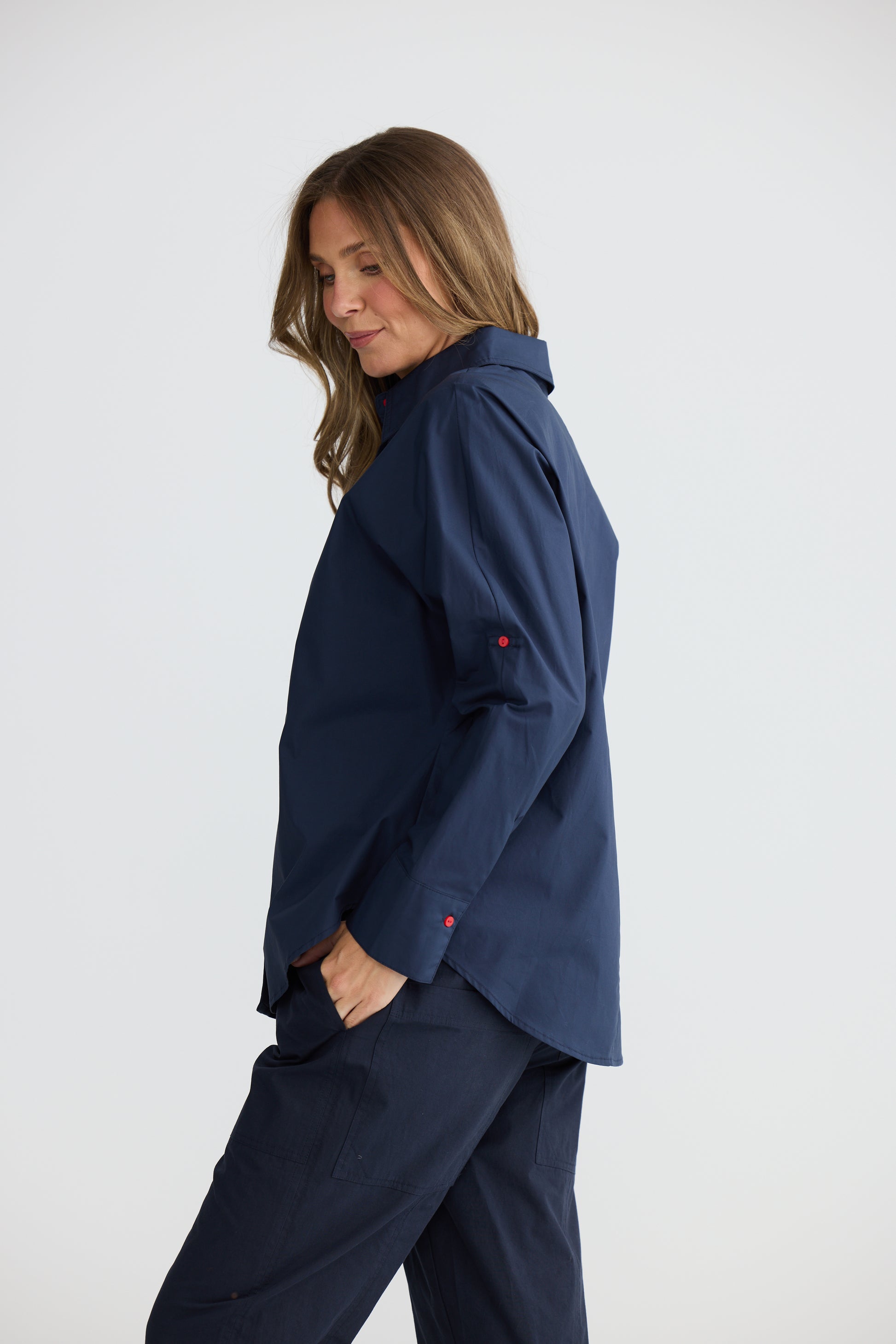 Holiday Fae Cotton Button Through Shirt in Navy | Women's Shirts | Gretel Lane