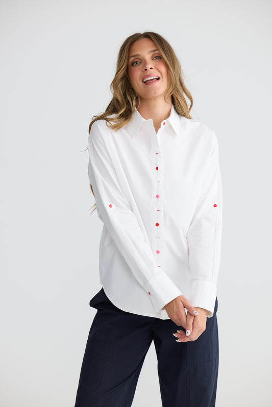 Fae Cotton Button Through Shirt in White | Gretel Lane