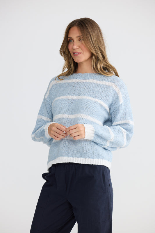 Holiday Bay Wide Stripe Knit Jumper in Blue Stripe | Women's Jumpers | Gretel Lane