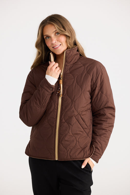 Home Love Ellis Reversible Puffer Jacket in Chocolate with Taupe | Women's Jackets | Gretel Lane