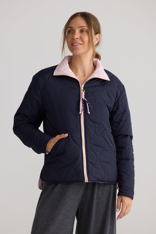 Home Love Ellis Reversible Puffer Jacket in Navy with Pink | Women's Jackets | Gretel Lane