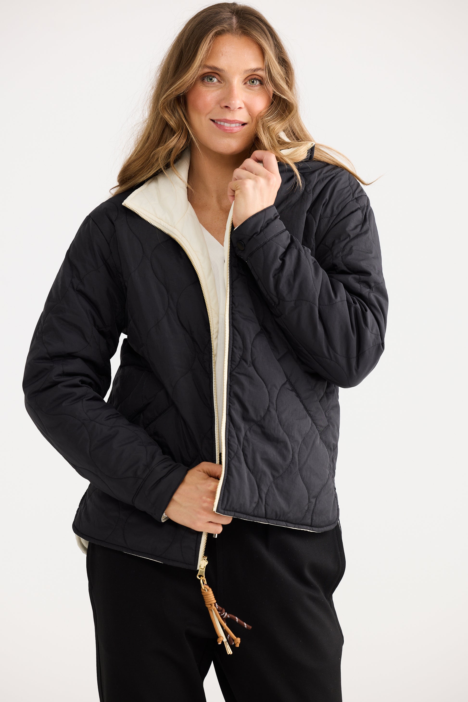 Home Love Ellis Reversible Puffer Jacket in Black with Cream | Women's Jackets | Gretel Lane