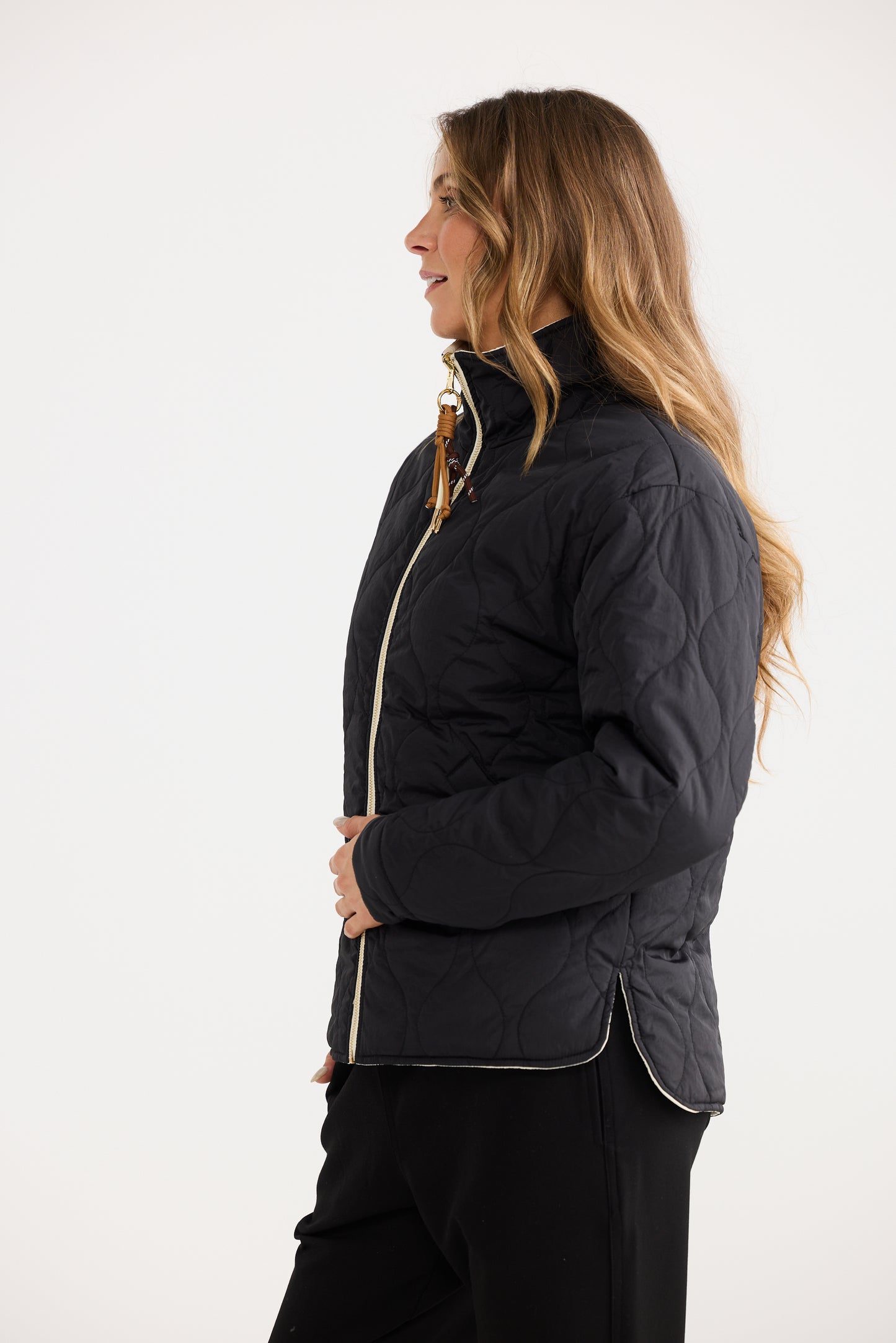 Home Love Ellis Reversible Puffer Jacket in Black with Cream | Women's Jackets | Gretel Lane