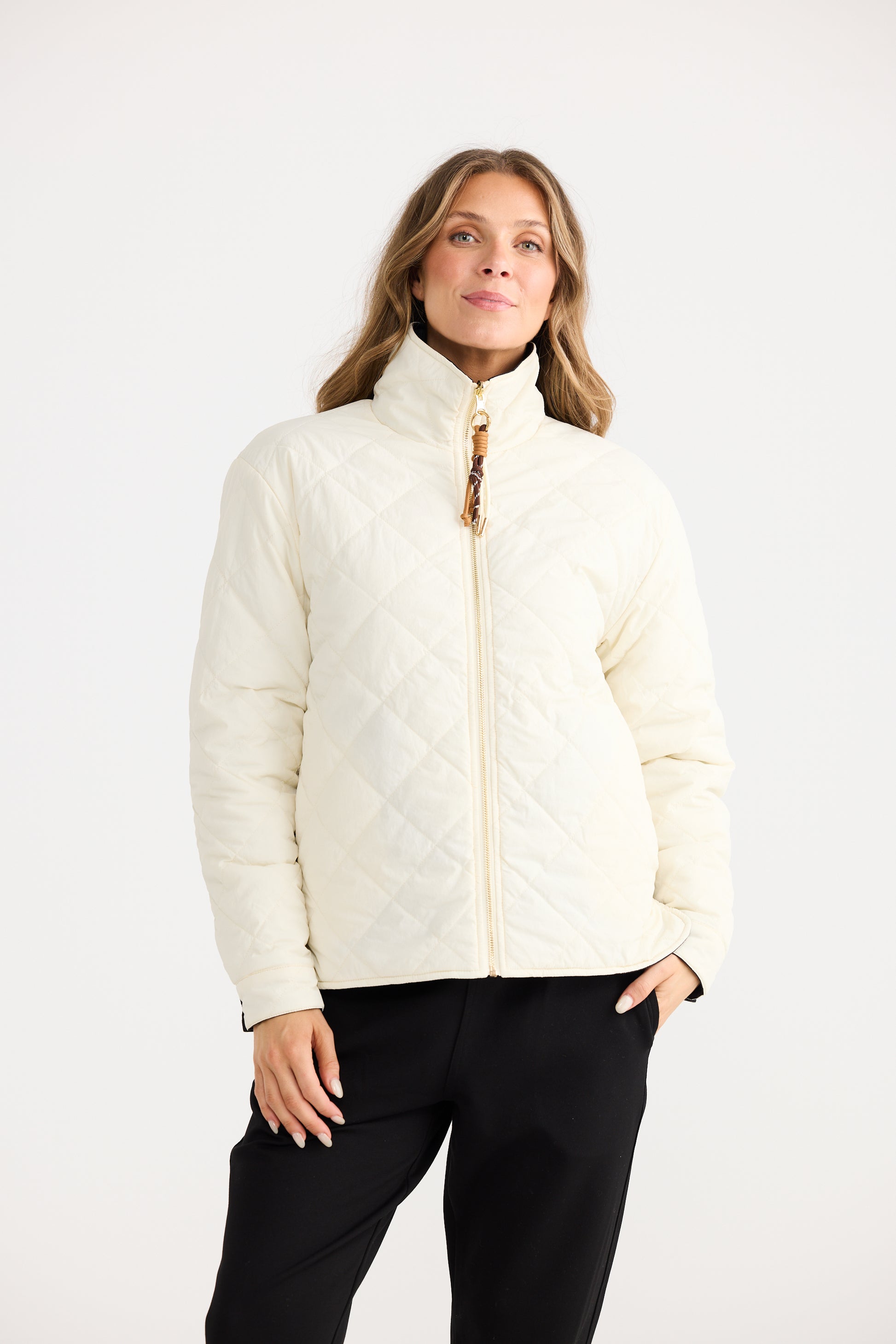 Home Love Ellis Reversible Puffer Jacket in Black with Cream | Women's Jackets | Gretel Lane