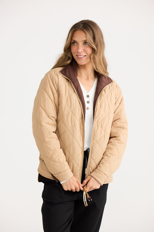 Home Love Ellis Reversible Puffer Jacket in Chocolate with Taupe | Women's Jackets | Gretel Lane