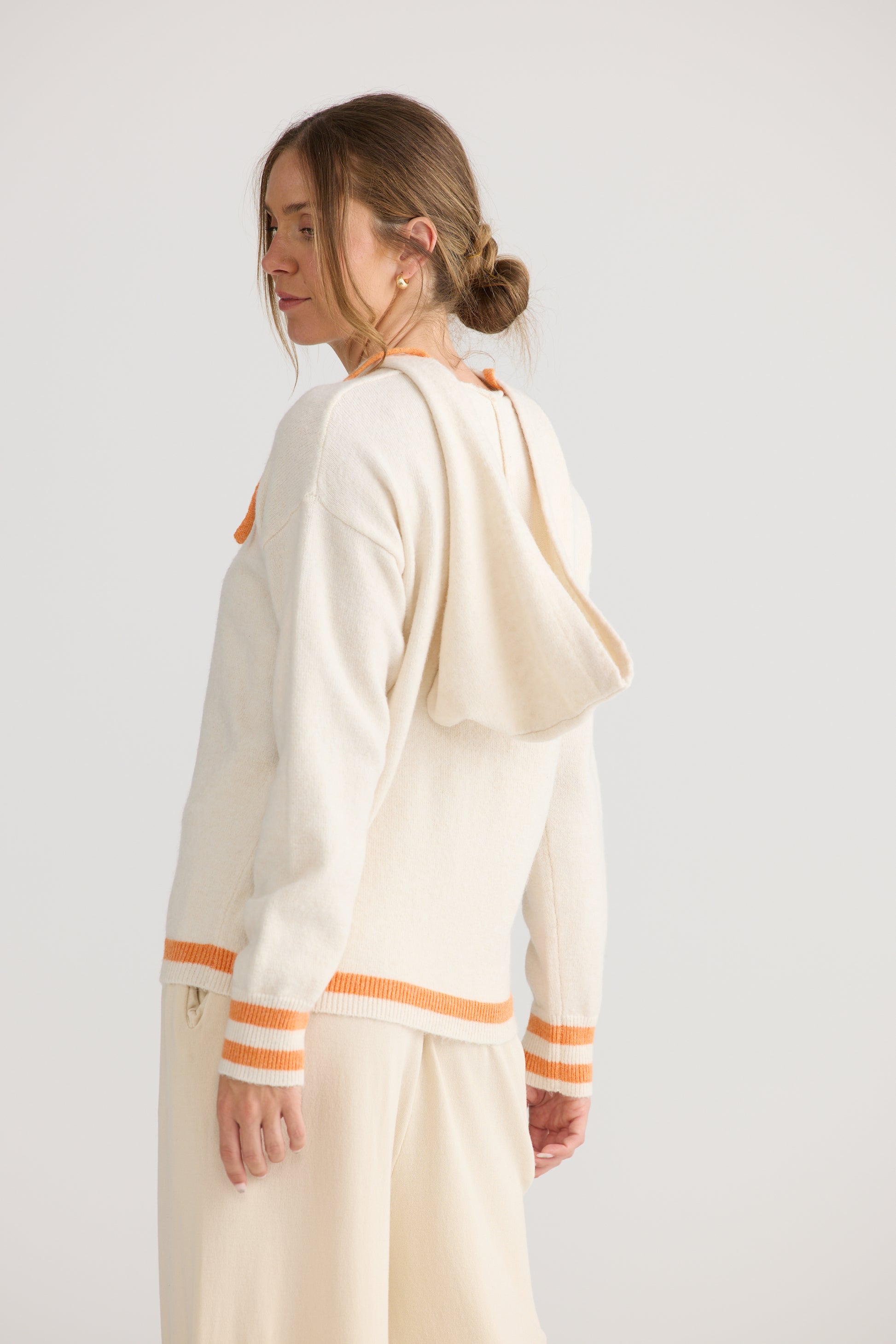 Home Love Bold Hearts Knit Hoodie in Off White with Orange | Women's Clothing | Gretel Lane