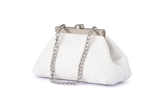 Hanna Woven Straw Clutch (White)