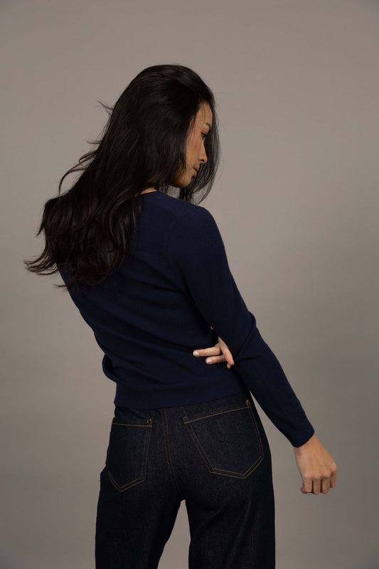 Humidity Women's Navy V-Neck Slimline Hanna Jumper | Gretel Lane