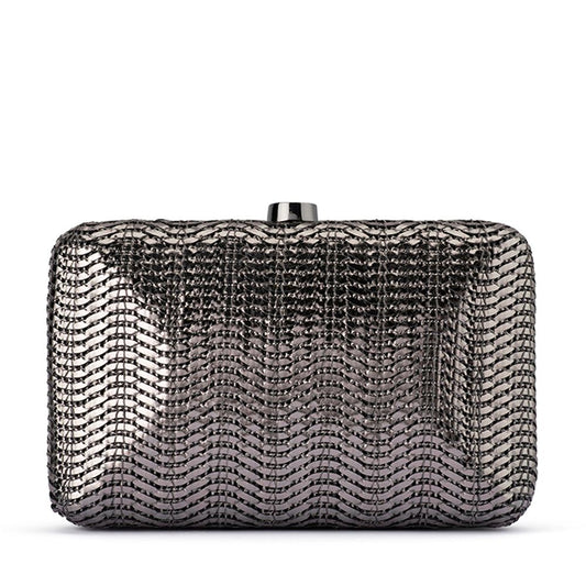 Olga Berg Hannah Gunmetal Textured Clutch Bag | Gretel Lane