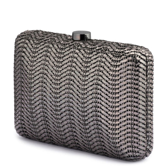 Olga Berg Hannah Gunmetal Textured Clutch Bag | Gretel Lane