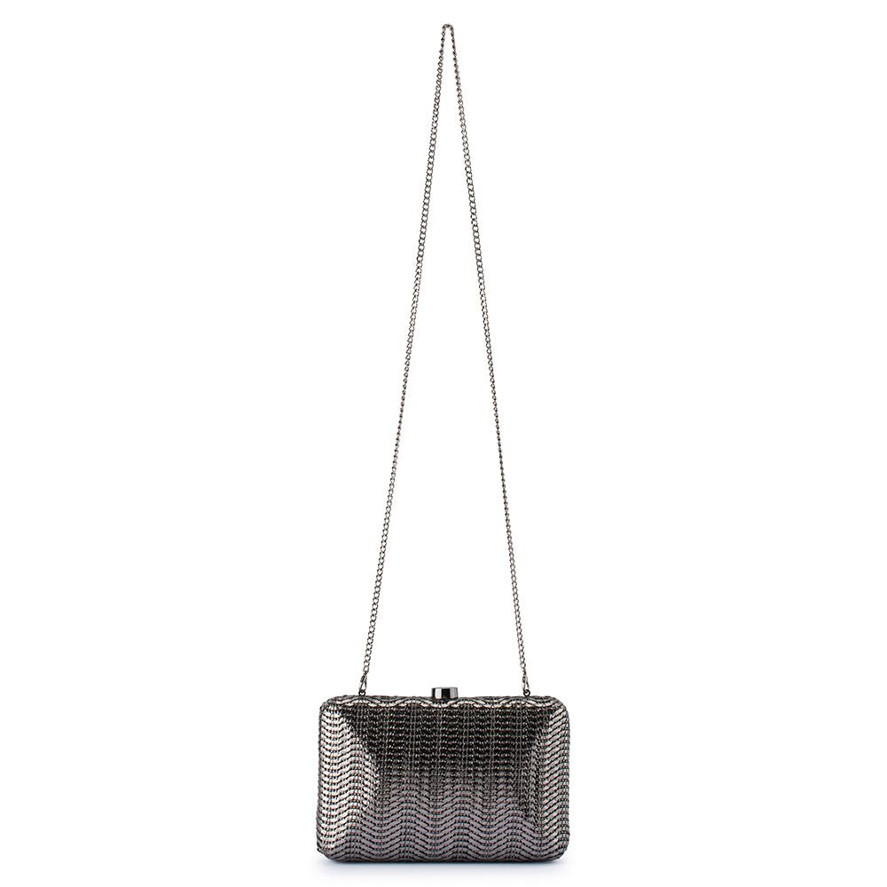 Olga Berg Hannah Gunmetal Textured Clutch Bag | Gretel Lane