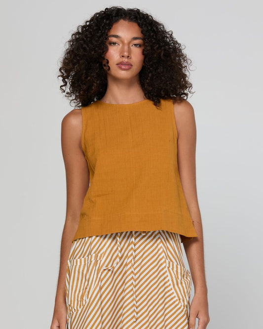Boom Shankar Hara Cotton-Linen Blend Sleeveless Top Turmeric | Women's Tops | Gretel Lane