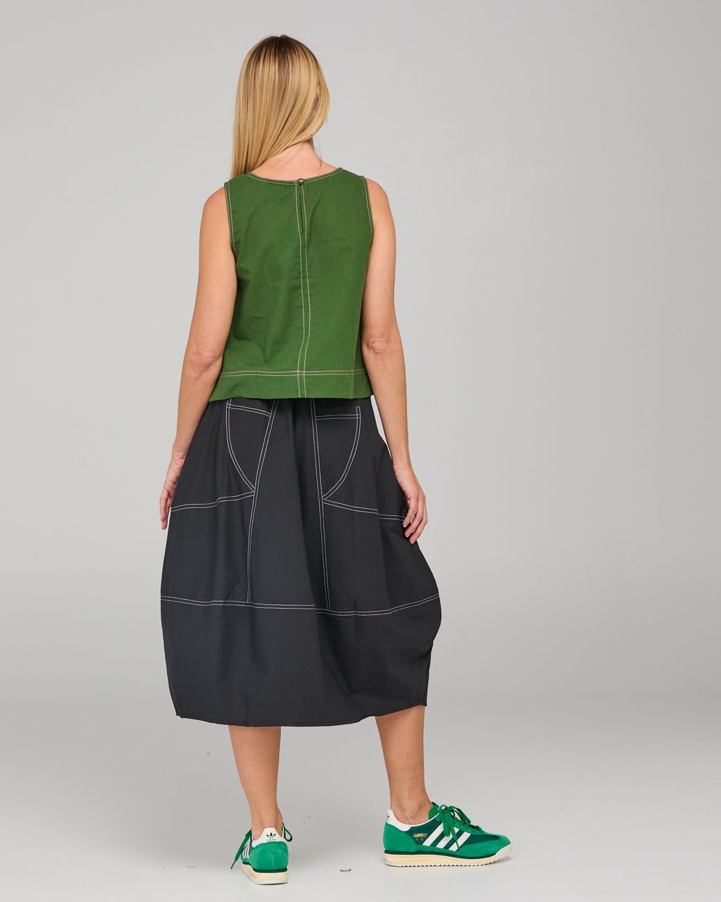 Hara Sleeveless Green Top with Pink Stitching | Women's Clothing | Gretel Lane