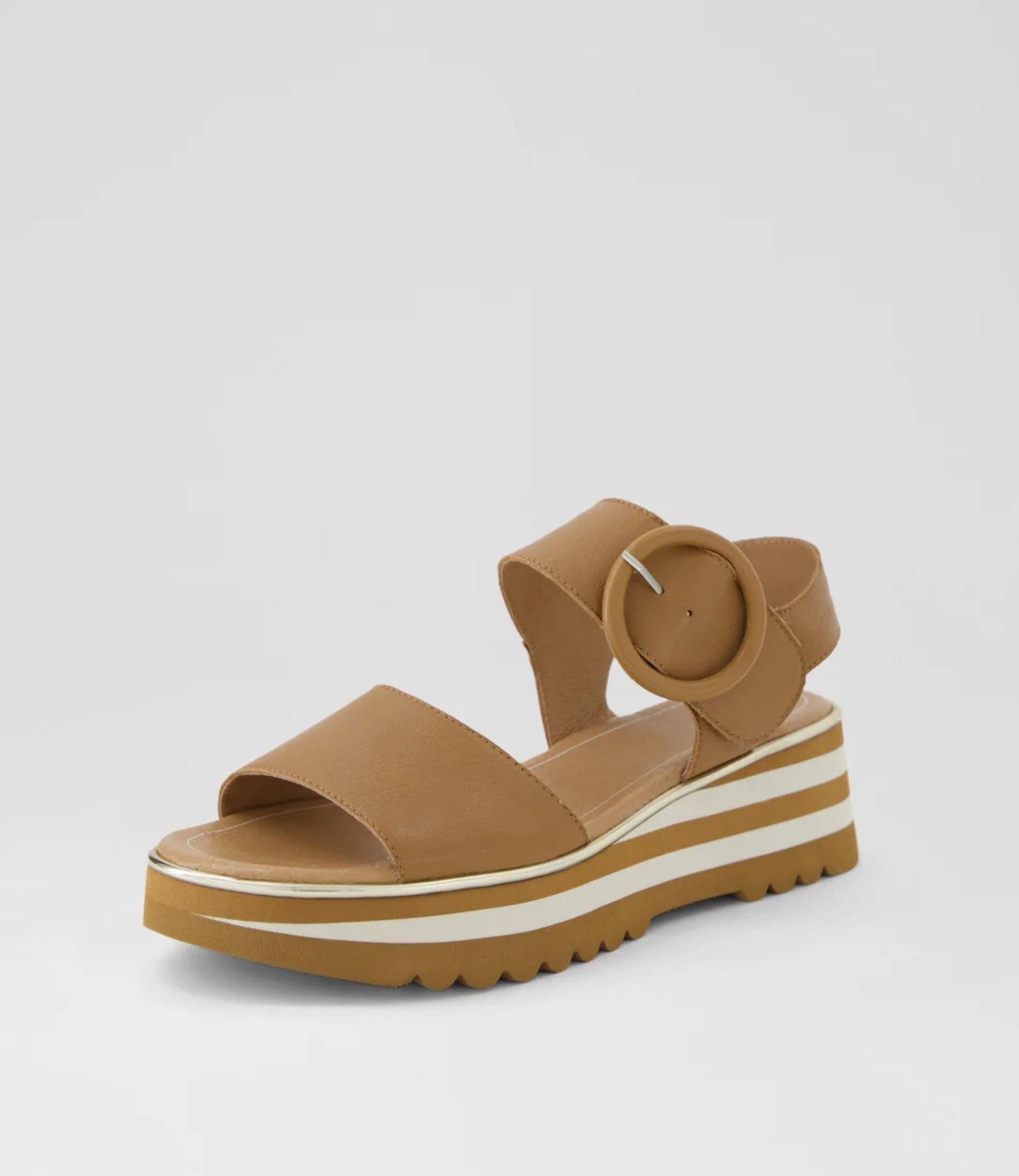Django & Juliette Harlows Stripe Platform Leather Sandal Dark Tan | Women's Sandals | Gretel Lane