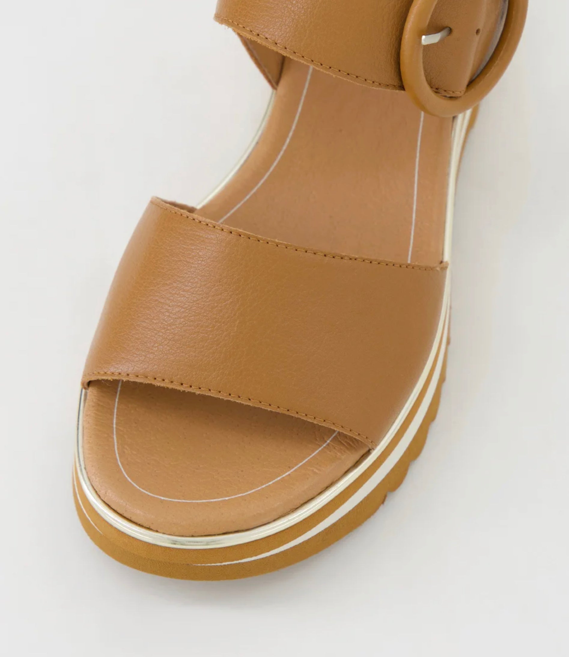 Django & Juliette Harlows Stripe Platform Leather Sandal Dark Tan | Women's Sandals | Gretel Lane