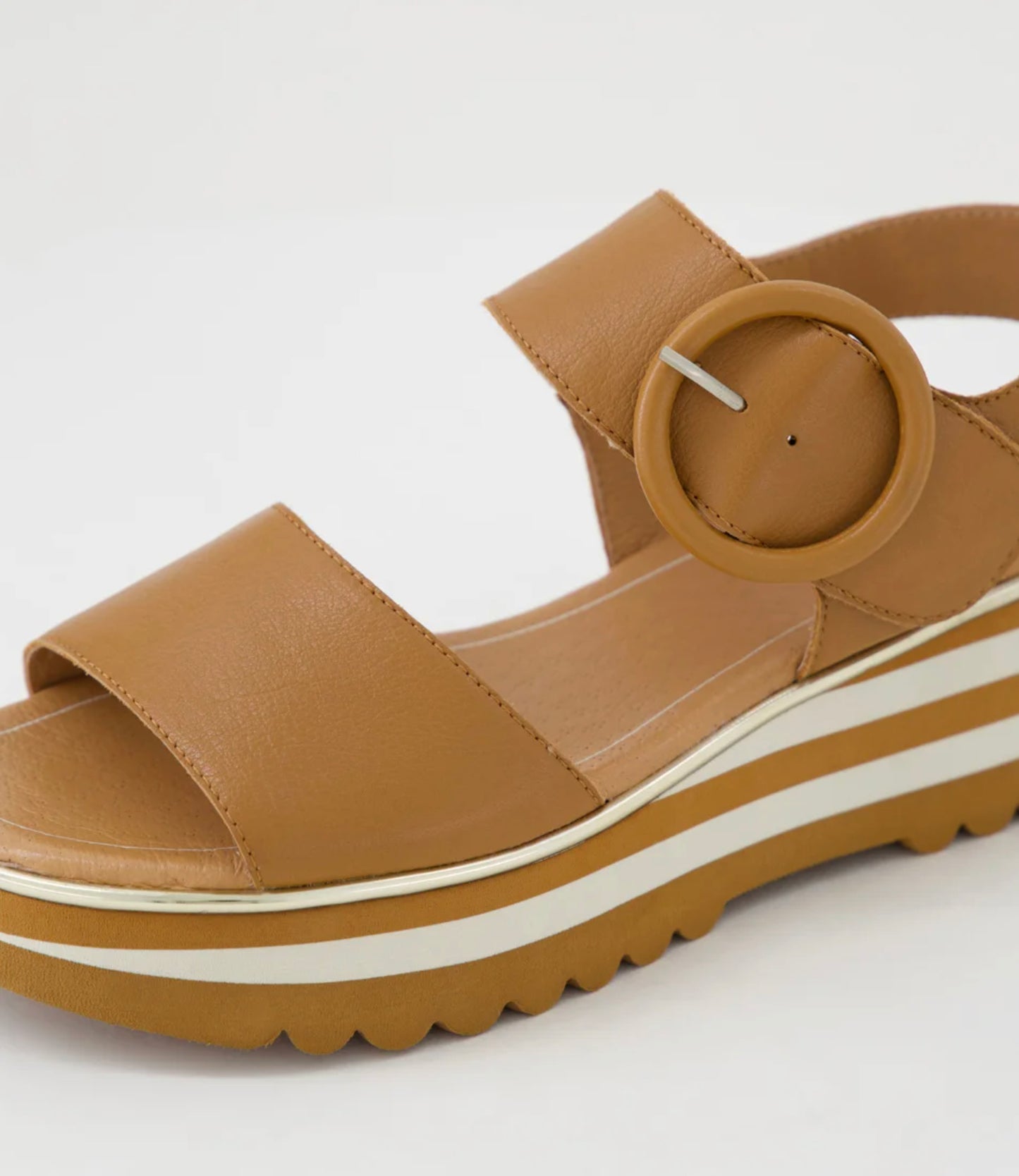 Django & Juliette Harlows Stripe Platform Leather Sandal Dark Tan | Women's Sandals | Gretel Lane