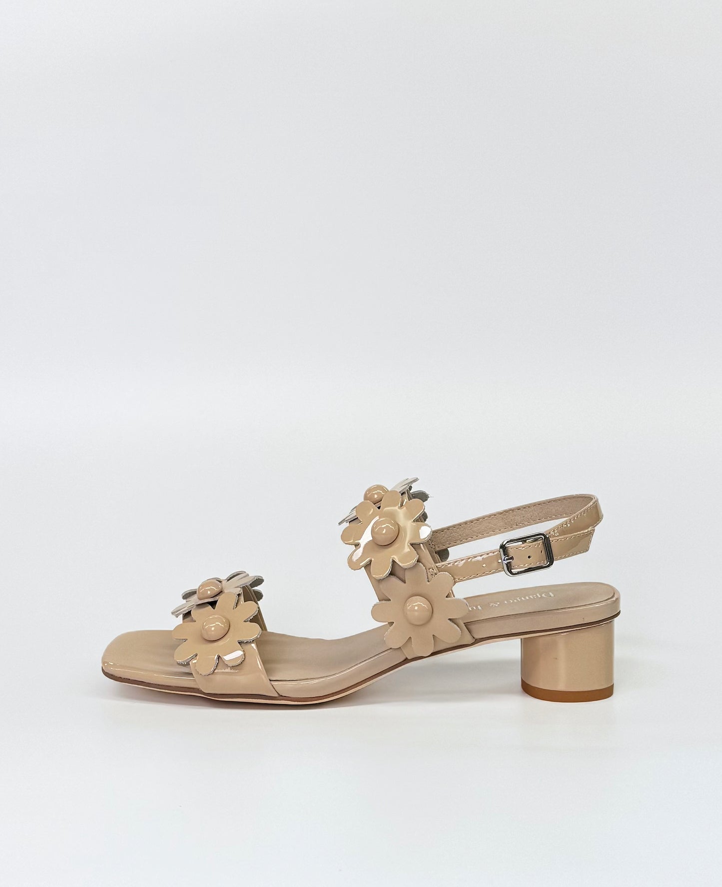 Django & Juliette Hatsyl Women's Flower Detail Sandal Nougat Patent Leather | Women's Shoes | Gretel Lane