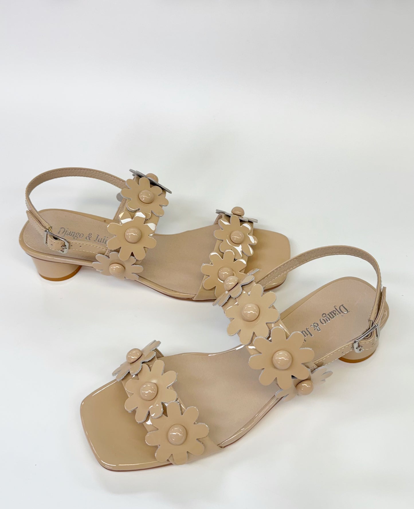 Django & Juliette Hatsyl Women's Flower Detail Sandal Nougat Patent Leather | Women's Shoes | Gretel Lane