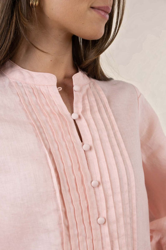 Humidity Hazel Pintuck Detail Linen Blouse Soft Pink | Women's Clothing | Gretel Lane