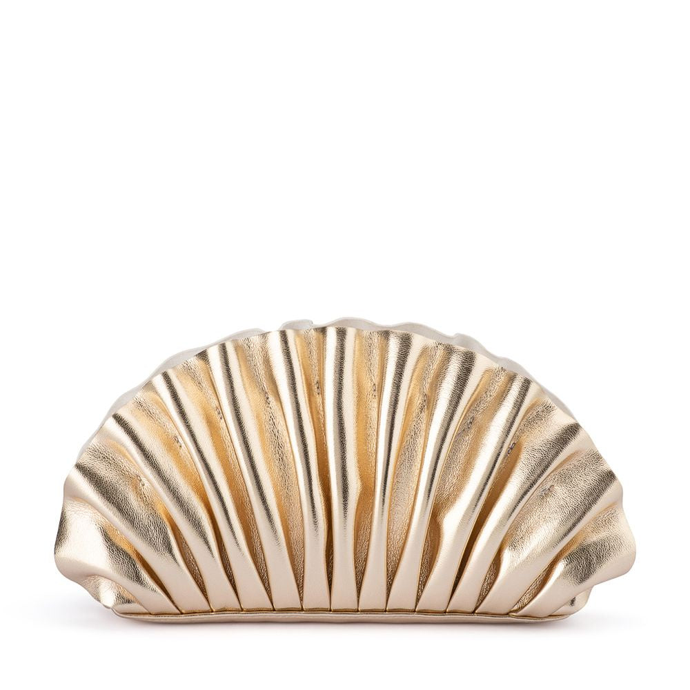 Women's Gold Pleated Vegan Leather Shell Shaped Clutch | Gretel Lane
