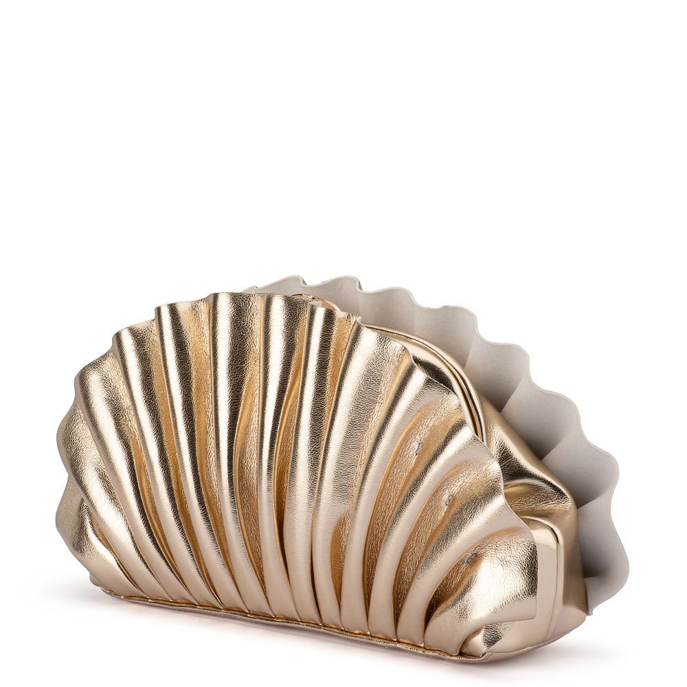 Women's Gold Pleated Vegan Leather Shell Shaped Clutch | Gretel Lane
