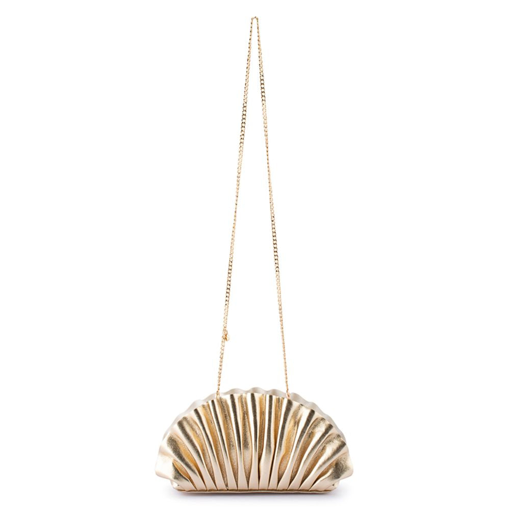 Women's Gold Pleated Vegan Leather Shell Shaped Clutch | Gretel Lane