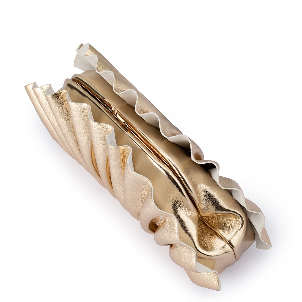 Women's Gold Pleated Vegan Leather Shell Shaped Clutch | Gretel Lane