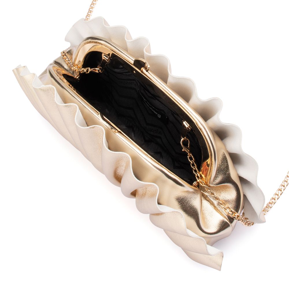 Women's Gold Pleated Vegan Leather Shell Shaped Clutch | Gretel Lane