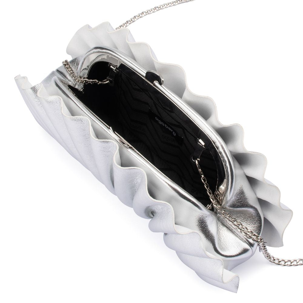 Hollie Silver Vegan Leather Pleated Shell Shaped Clutch Bag | Gretel Lane