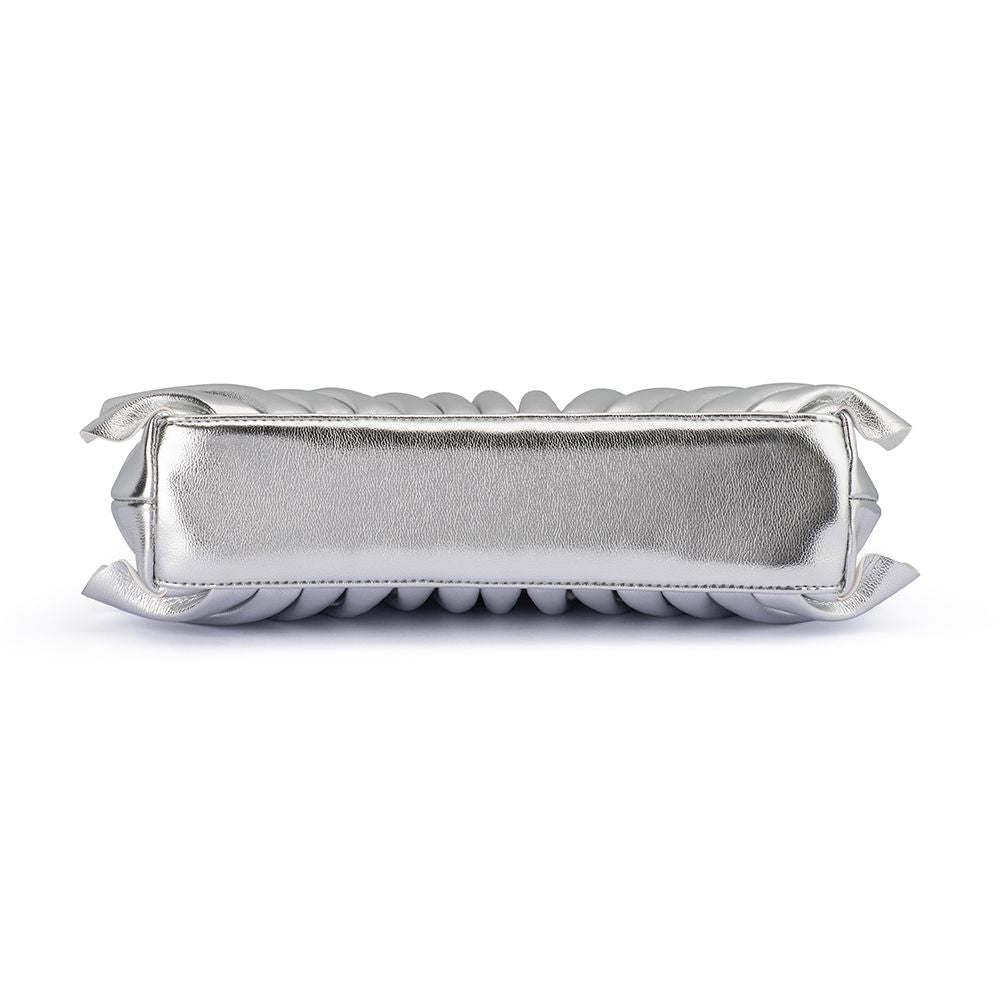 Hollie Silver Vegan Leather Pleated Shell Shaped Clutch Bag | Gretel Lane