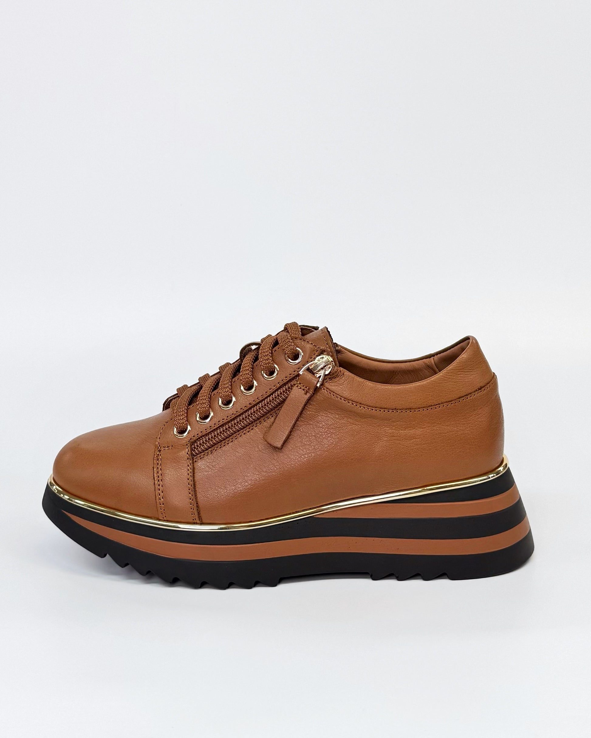 Alfie + Evie Hosting Women's Twin Zip Sneaker Tan Leather | Women's Footwear | Gretel Lane