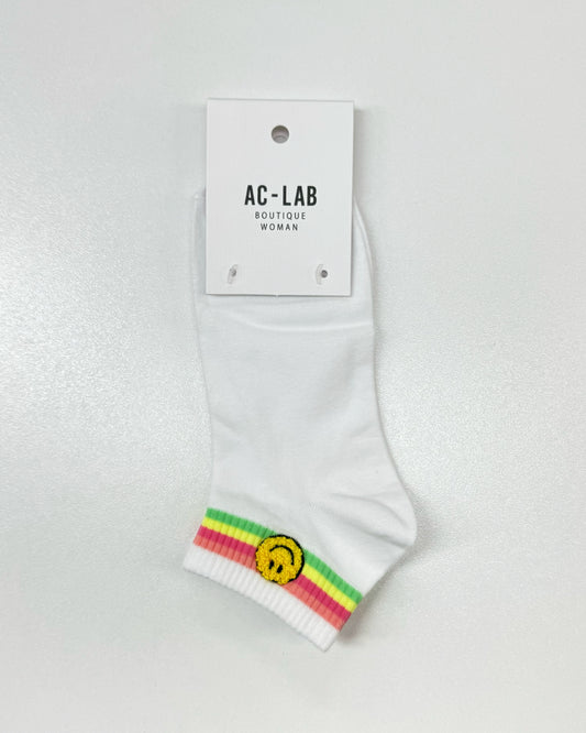 Qtr Crew Sock (Ribbed Smiley Rainbow)