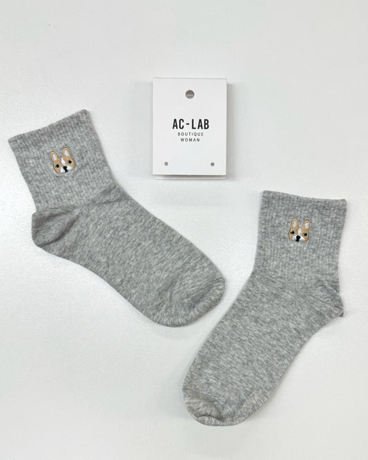 3 Qtr Crew Sock (Embroidered Frenchie Dog)