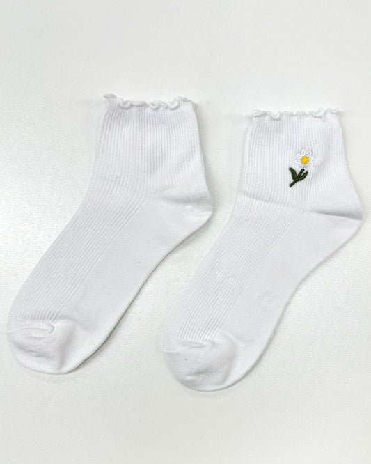 Qtr Crew Sock (Frill Embroidered Daisy)