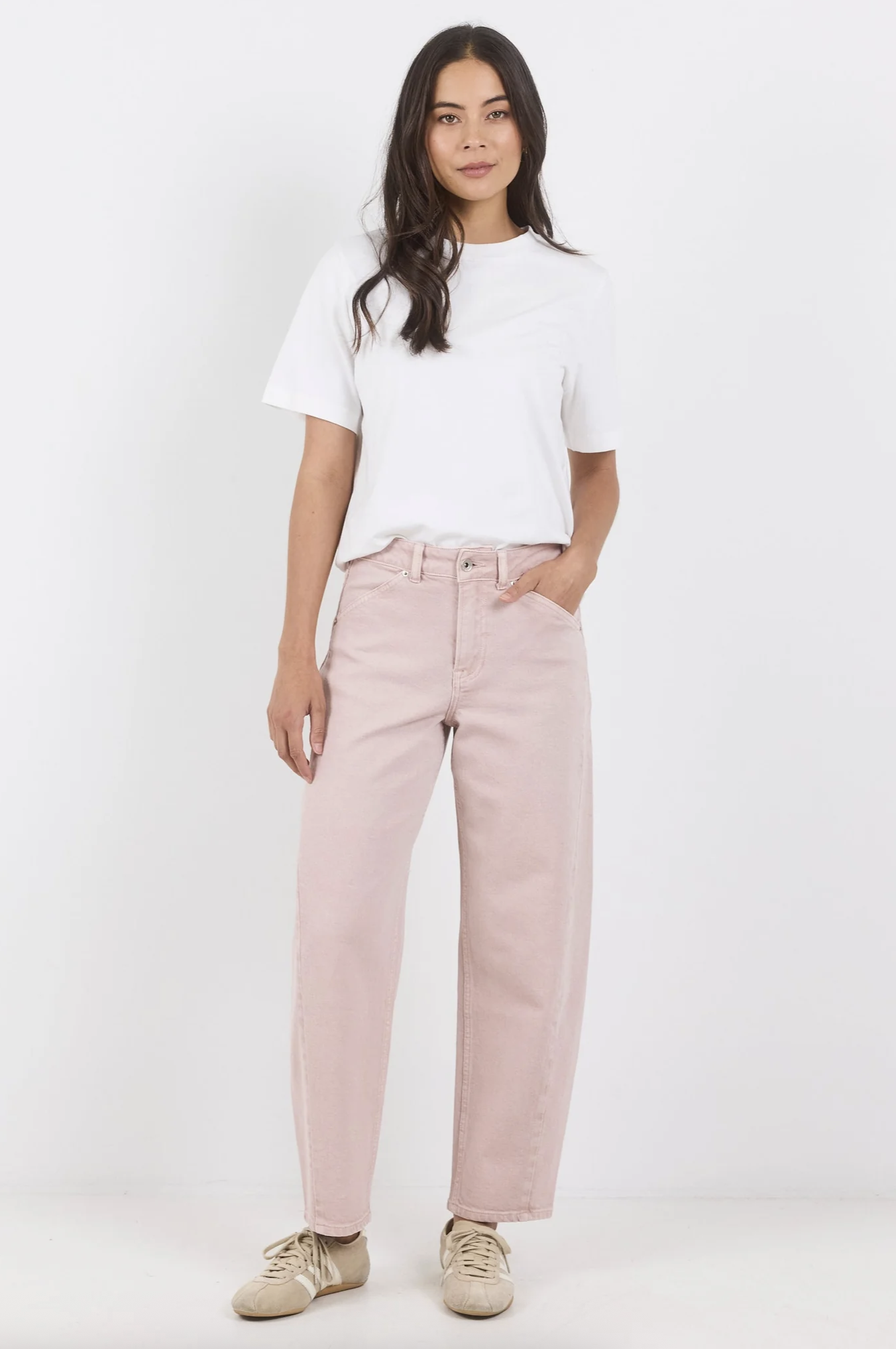 Stories Be Told Idolise Stretch Soft Barrel Leg Jean Pale Pink Denim | Women's Jeans | Gretel Lane