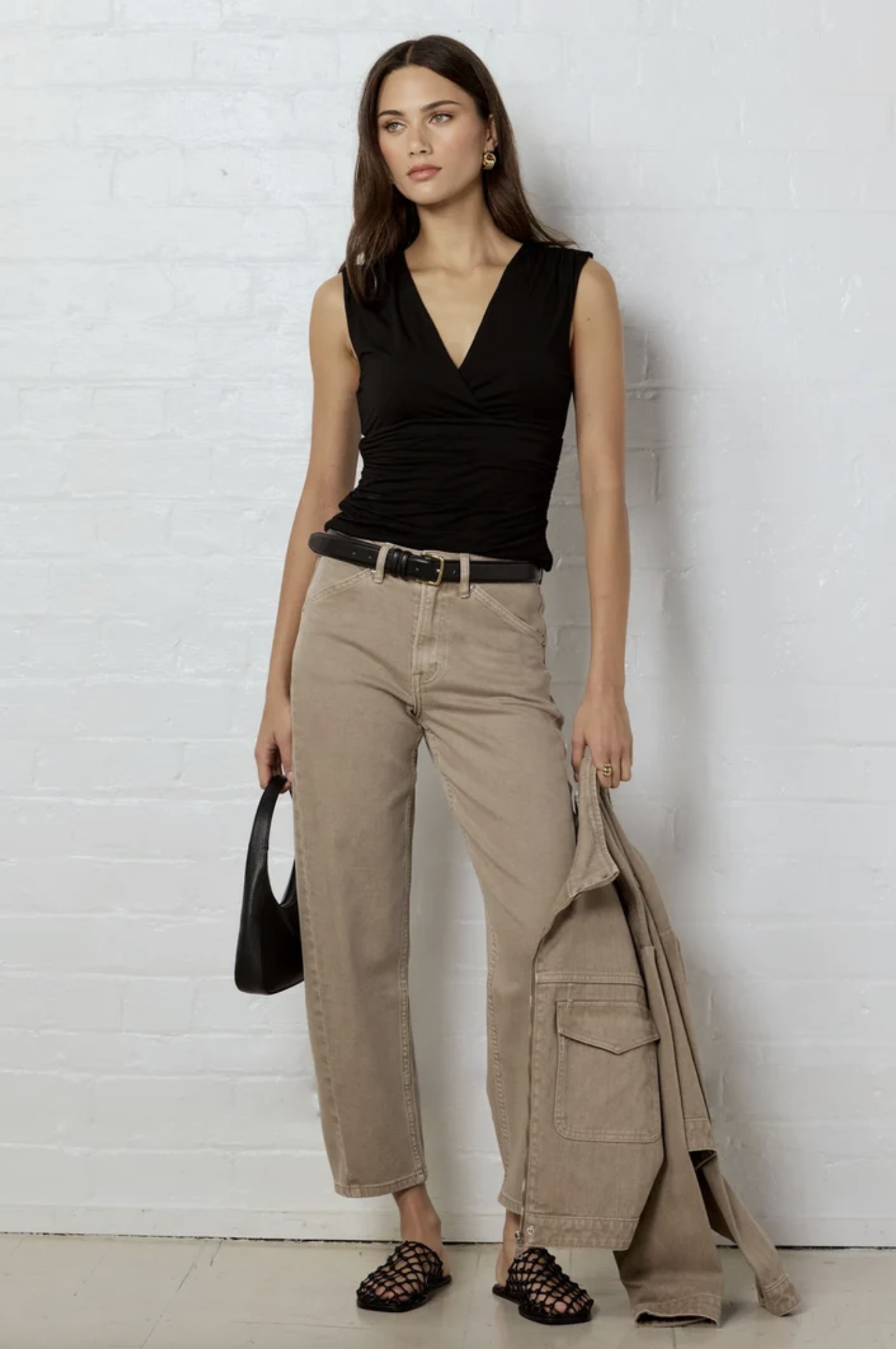 Stories Be Told Idolise Stretch Soft Barrel Leg Jean Taupe | Women's Jeans | Gretel Lane