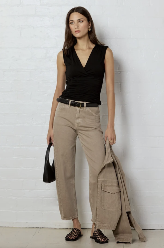 Stories Be Told Idolise Stretch Soft Barrel Leg Jean Taupe | Women's Jeans | Gretel Lane